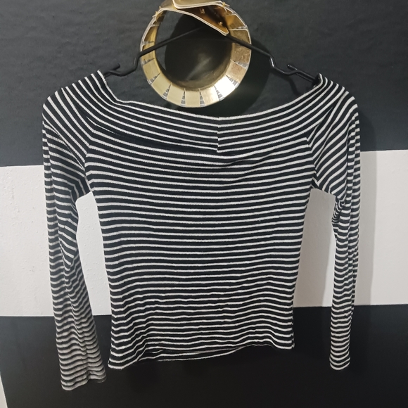 Ambiance Women black & white striped off shoulder long sleeve top - Picture 4 of 6
